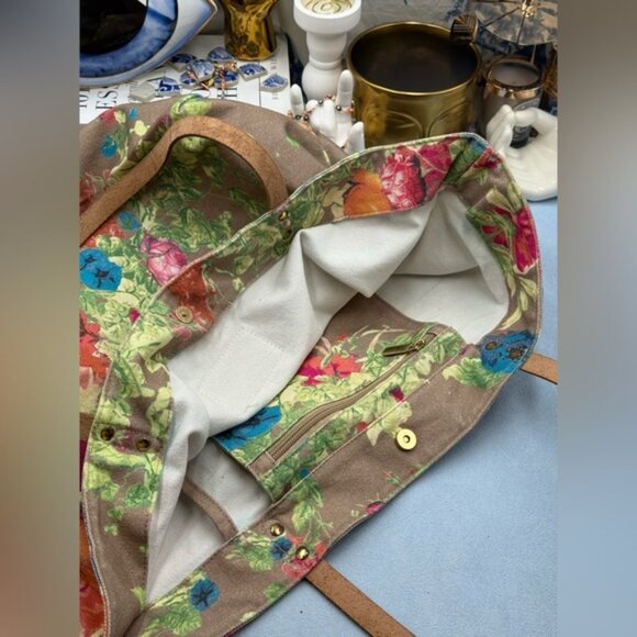 🆕 CHRISTIAN LACROIX 🧿 NWOT Shopping Tote Eden 1 Printed Canvas Taupe & Florals - Picture 13 of 16